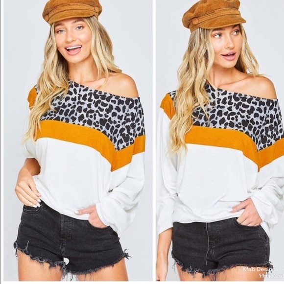 New! Clearance 🔥 Leopard print wide neck spotted top - Picture 3 of 8
